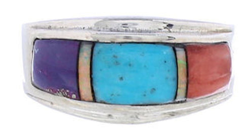 Southwest Sterling Silver Multicolor Inlay Ring Size 8-3/4 UX36164